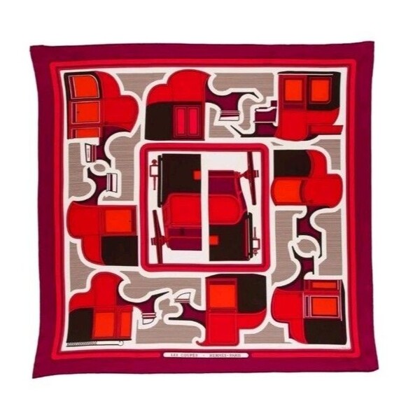 HERMES 100% Silk Carre 90 Scarf LES COUPES Red White 25.5" Square Luxury Rare - Picture 1 of 9
